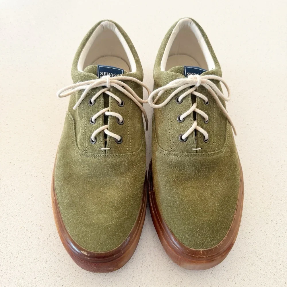Sebago John Suede Sneakers size 10 Olive Green Preppy Cabincore Casual Capsule